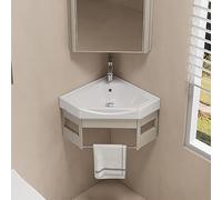 Lavabo de baño de cerámica para colgar en la pared, lavabo triangular con almacenamiento para tocadores y espacios pequeños