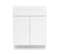 Lavabo de baño de lujo blanco de 24 pulgadas, lavabo, doble puerta, base de gabinete, grifo de madera maciza, juego moderno de 53.3 cm de profundidad x 61.0 cm de ancho x 87.6 cm de alto