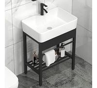 Lavabo de baño familiar exquisito de cerámica blanca para la familia, exquisito lavabo con pedestal independiente, lavadero familiar, exquisito fregadero de porcelana, blanco, 61 x 40 cm