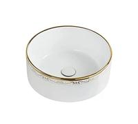 Lavabo de baño Fregadero redondo for baño con desagüe emergente, lavabo de cerámica porcelana sobre encimera blanco, for hotel, mueble tocador Encimera(Medio)