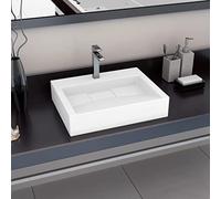 Lavabo de Baño, Fundición Mineral/Mármol Fundido Blanco, Diseño Minimalista para Baños Modernos, Lavabo de Pared o Encimera, Fácil Instalación, Incluye Herrajes, 60x38x11 cm