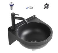 Lavabo de baño: lavabo semicircular, montaje en pared compacto con apertura de drenaje, de espacio pequeño, superficie de tocador de cerámica lisa, utilidad para restaurante, cafetería, negocio