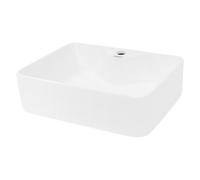 ECD Germany Lavabo de Baño Ø 480 x 380 mm Lavadero de Encimera Material Cerámico Blanco Cuadrado Fregadero de Aseo Cascada Estilo Moderno y Elegante Sanitario Sobremesa Lavamanos Sin Rebosadero