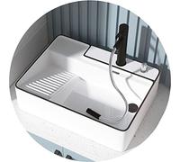 Lavabo De Baño Rectangular De Cerámica sobre Encimera con Grifo Extraíble De Arte, Bañera De Lavandería De Balcón con Tabla De Lavar