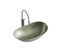 Lavabo de baño Retro Elegant Green Ceramic Above Counter Basin Artistic Curved Design Bathroom Sink (Including Faucet and Accessories) encimera