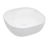 Lavabo de Cerámica Blanca Cuadrado, Diseño Moderno para Baño y Aseo, Lavabo Sobre Encimera con Acabado Brillante, Fácil de Limpiar, Orificio de Drenaje 4.5 cm, 42.5x42.5x14.5 cm