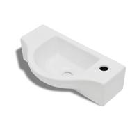vidaXL Lavabo cerámica con Agujero para Grifo Blanco instalacion contra la Pared