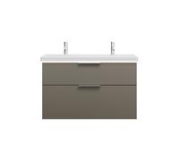 lavabo de cerámica burgbad Eqio con 2 agujeros para grifería, incluye mueble bajo para lavabo con iluminación LED, ancho 1030mm, SEZB103F2010C0001G0146, Color: Gris alto brillo / Gris alto brillo, tir