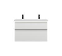 lavabo de cerámica burgbad Eqio con 2 agujeros para grifería, incluye mueble bajo para lavabo con iluminación LED, ancho 1030mm, SEZB103F2009C0001G0252, Color: Blanco brillo intenso / Blanco brillo in