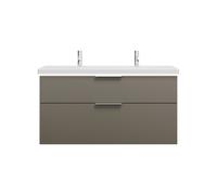 lavabo de cerámica burgbad Eqio con 2 agujeros para grifería, incluye mueble bajo para lavabo con iluminación LED, ancho 1230mm, SEZB123F2010C0001G0146, Color: Gris alto brillo / Gris alto brillo, tir
