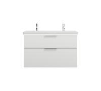lavabo de cerámica burgbad Eqio con 2 agujeros para grifería, incluye mueble bajo para lavabo con iluminación LED, ancho 1030mm, SEZB103F2009C0001G0146, Color: Blanco brillo intenso / Blanco brillo in