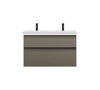 lavabo de cerámica burgbad Eqio con 2 agujeros para grifería, incluye mueble bajo para lavabo con iluminación LED, ancho 1030mm, SEZB103F2010C0001G0252, Color: Gris alto brillo / Gris alto brillo, tir