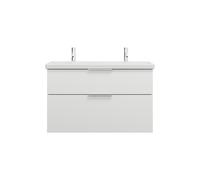 lavabo de cerámica burgbad Eqio con 2 agujeros para grifo, incluye mueble bajo para lavabo, anchura 1030mm, SEYR103F2009C0001G0146, Color: Blanco brillo intenso / Blanco brillo intenso, tirador cromad