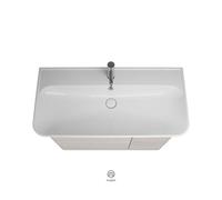Lavabo de cerámica burgbad Iveo incl. mueble lavabo SFEZ100, versión izquierda, ancho: 1000mm, SFEZ100LF2835G0161, Color: Roble Decor Merino / Roble Decor Merino, empuñadura vertical Blanco G0161