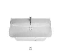 Lavabo de cerámica burgbad Iveo incl. unidad de vanidad SFEZ100, versión derecha, ancho: 1000mm, SFEZ100RF2835G0198, Color: Roble Decor Merino / Roble Decor Merino, mango vertical Gold G0198