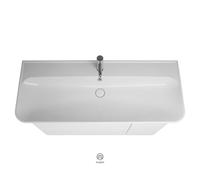 Lavabo de cerámica burgbad Iveo incl. unidad de vanidad SFEZ120, versión derecha, ancho: 1200mm, SFEZ120RF2833G0198, Color: Blanco Alto Brillo / Melamina Blanco, Mango Vertical Oro G0198