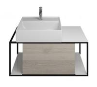 Lavabo de cerámica burgbad Junit con mueble bajo lavabo SFKE090, versión izquierda, anchura: 900mm, SFKE090LF3151G0175, Color: Roble Decor Flanelle / Roble Decor Flanelle