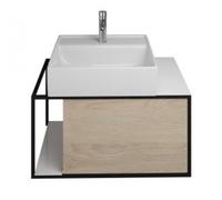 Lavabo de cerámica burgbad Junit incl. unidad de vanidad SFKE076, versión derecha, anchura: 765mm, SFKE076RF3150G0175, Color: Roble Decoración Cachemira / Roble Decoración Cachemira