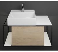 Lavabo de cerámica burgbad Junit incl. unidad de vanidad SFKQ090, incl. iluminación LED para el lavabo, versión derecha, anchura: 900mm, SFKQ090RF3150G0175, Color: Roble Decoración Cachemira / Roble D