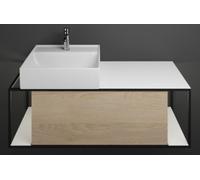 Lavabo de cerámica burgbad Junit incl. unidad de vanidad SFKQ120, incl. iluminación LED del lavabo, versión derecha, ancho: 1200mm, SFKQ120RF3150G0175, Color: Roble Decoración Cachemira / Roble Decora