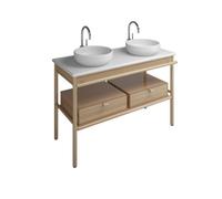 Lavabo de cerámica burgbad Mya de la encimera. Incluye un lavamanos, 2 lavabos con cortes., SFKI120F3191C0037, Color: Roble Naturaleza