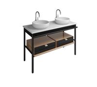 Lavabo de cerámica burgbad Mya de la encimera. Incluye un lavamanos, 2 lavabos con cortes., SFKI120F3192C0037, Color: Roble Negro