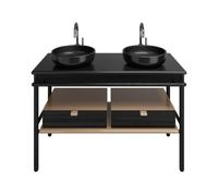 Lavabo de cerámica burgbad Mya de la encimera. Incluye un lavamanos, 2 lavabos con cortes., SFKI120F3192C0038, Color: Roble Negro