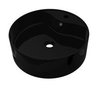 Lavabo de cerámica con agujero para grifo/desagüe negro redondo
