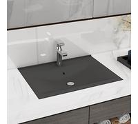 Lavabo de Cerámica con Orificio para Grifería, Diseño Rectangular Moderno, Gris Oscuro Mate, para Baño, Aseo o Tocador, Fácil de Limpiar, Incluye Agujero Pretaladrado, 60x46 cm
