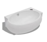 Lavabo de cerámica con orificio para grifo y orificio de desbordamiento - Fregadero de baño blanco para baño, duradero y fácil de limpiar