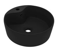 Lavabo de cerámica de lujo, 36 x 13 cm, color negro mate, con rebosadero, diseño moderno para baño y aseo de invitados, duradero y fácil de limpiar