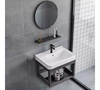 Lavabo De Cerámica De Pared con Marco De Aluminio - Juego De Lavabo Compacto para Apartamentos Pequeños, Lavabo Compacto con Diseño Sencillo(43 * 35 * 40cm)