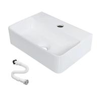 Lavabo de Cerámica, Lavamanos Blanco de Aseo Anti-manchas, Lavabo sobre encimera para Baño, Fácil de Limpiar y con Conexiones Estándar. Ideal para Cocina o Baño. (36,5x25,5x10,5 CM)