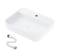 Lavabo de Cerámica, Lavamanos Blanco de Aseo Anti-manchas, Lavabo sobre encimera para Baño, Fácil de Limpiar y con Conexiones Estándar. Ideal para Cocina o Baño. (50x40x14 CM)