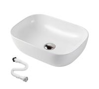 Lavabo de Cerámica, Lavamanos Blanco de Aseo Anti-manchas, Lavabo sobre encimera para Baño, Fácil de Limpiar y con Conexiones Estándar. Ideal para Cocina o Baño. (50x38x14 CM)