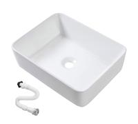 Lavabo de Cerámica, Lavamanos Blanco de Aseo Anti-manchas, Lavabo sobre encimera para Baño, Fácil de Limpiar y con Conexiones Estándar. Ideal para Cocina o Baño. (47,5x36,5x13 CM)