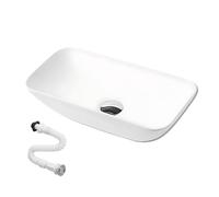 Lavabo de Cerámica, Lavamanos Blanco de Aseo Anti-manchas, Lavabo sobre encimera para Baño, Fácil de Limpiar y con Conexiones Estándar. Ideal para Cocina o Baño. (48x23,5x11,5 CM)