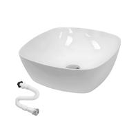 Lavabo de Cerámica, Lavamanos Blanco de Aseo Anti-manchas, Lavabo sobre encimera para Baño, Fácil de Limpiar y con Conexiones Estándar. Ideal para Cocina o Baño. (40x40x14 CM)