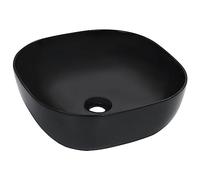 Lavabo de Cerámica Negro, Cuadrado 42.5x42.5x14.5 cm, Diseño Moderno para Baño y Aseo, Lavabo Sobre Encimera con Acabado Brillante, Fácil Limpieza, Orificio Drenaje 4.5 cm
