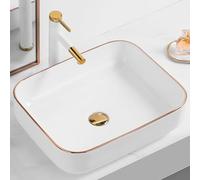Lavabo de cerámica Rectangular Dorado sobre encimera, Lavabo Cuadrado para Uso doméstico, Lavabo de Hotel, Lavabo Individual, Apto para baños, inodoros y Balcones (A)