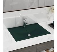 Lavabo de Cerámica Verde Oscuro Mate, Diseño Rectangular con Orificio para Grifería, Ideal para Baño, Aseo o Tocador, Fácil Instalación en Pared o Encimera, 60x46x16 cm