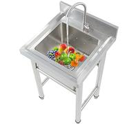 Lavabo de Cocina Comercial de 50/60 Cm, Color Plata, Deo Inoxidable 304, con Grifo Giratorio de 360° para Baño, Restaurante, Granja O Estación de Trabajo de Preparación./50 * 50 * 90 cm