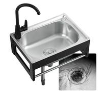 Lavabo De Cocina Fregadero De Pared Con Estante De Aluminio, Fregadero De Acero Inoxidable De Un Seno Con Grifo, Toallero, Tubos, Kit De Lavabo Exterior Para Jardín, Terraza, Bar