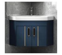 Lavabo de Esquina de Cerámica, Mueble de baño con lavabo combinado, mueble de baño de 2 puertas, moderno conjunto de mueble flotante con lavabo de cerámica, grifo y desagüe.(48cm/18.8in,Blue)