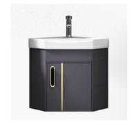 Lavabo de Esquina de Cerámica, Mueble de baño con lavabo combinado, mueble de baño de 2 puertas, moderno conjunto de mueble flotante con lavabo de cerámica, grifo y desagüe.(43cm/16.9in,Grey)