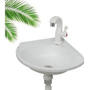 Lavabo de Esquina Pequeña de Plástico Para Baño, Fregadero de Montaje En Pared Suspendido Con Grifo y Juego de Desagüe - Mini Para RV Wc Sótano
