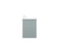 Lavabo de fundición mineral burgbad Fiumo, incluido el mueble de lavabo, con frontal plisado de 470 mm de ancho, SGGV047RF3957G0223, Color: Azul hielo mate suave / Azul hielo mate suave, mango blanco
