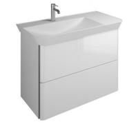 Lavabo de fundición mineral burgbad Iveo con lavabo, versión izquierda, anchura: 1000mm, SFEO100LF2833G0162, Color: Blanco Alto brillo / Melamina Blanco, empuñadura vertical Gris oscuro G0162