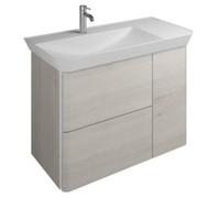 Lavabo de fundición mineral burgbad Iveo con mueble bajo lavabo, versión izquierda, anchura: 1000mm, SFFV100LF2835G0161, Color: Roble Decor Merino / Roble Decor Merino, empuñadura vertical Blanco G016