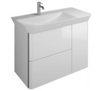 Lavabo de fundición mineral burgbad Iveo con mueble bajo lavabo, versión izquierda, anchura: 1000mm, SFFV100LF2833G0162, Color: Blanco Alto brillo / Melamina Blanco, empuñadura vertical Gris oscuro G0